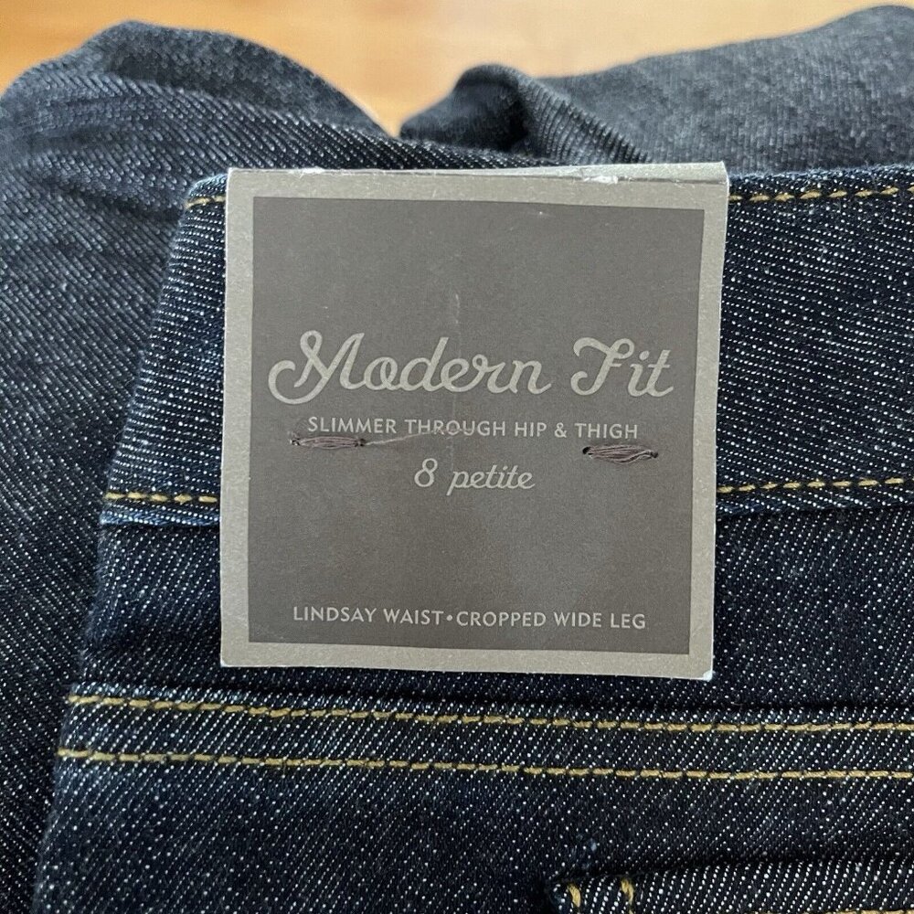 ANN TAYLOR Jeans Women’s 8P Blue Dark Wash Cropped Wide Leg Lindsay Waist - Picture 6 of 7